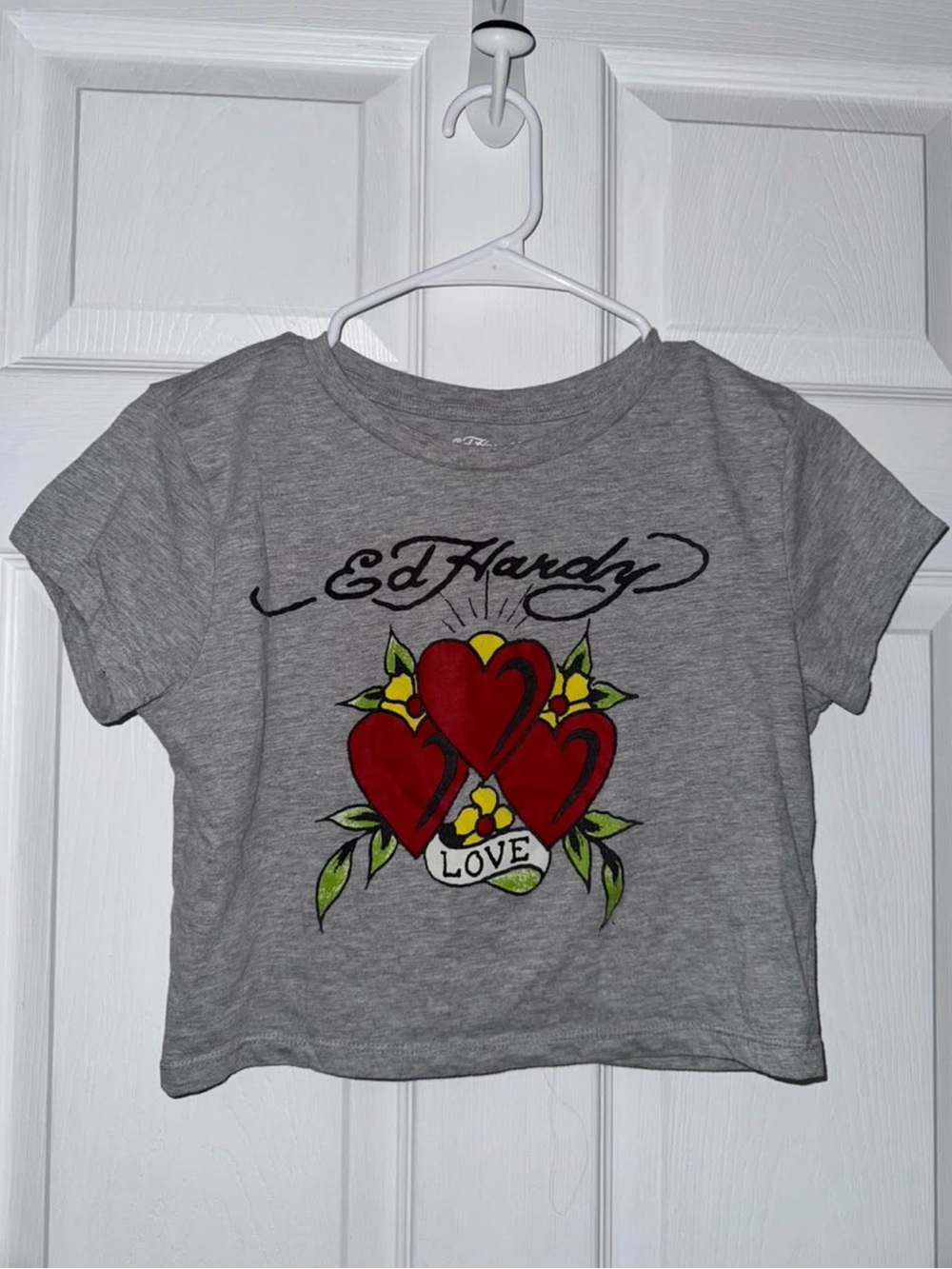 Ed Hardy Gray Short Sleeve Cropped Tee
